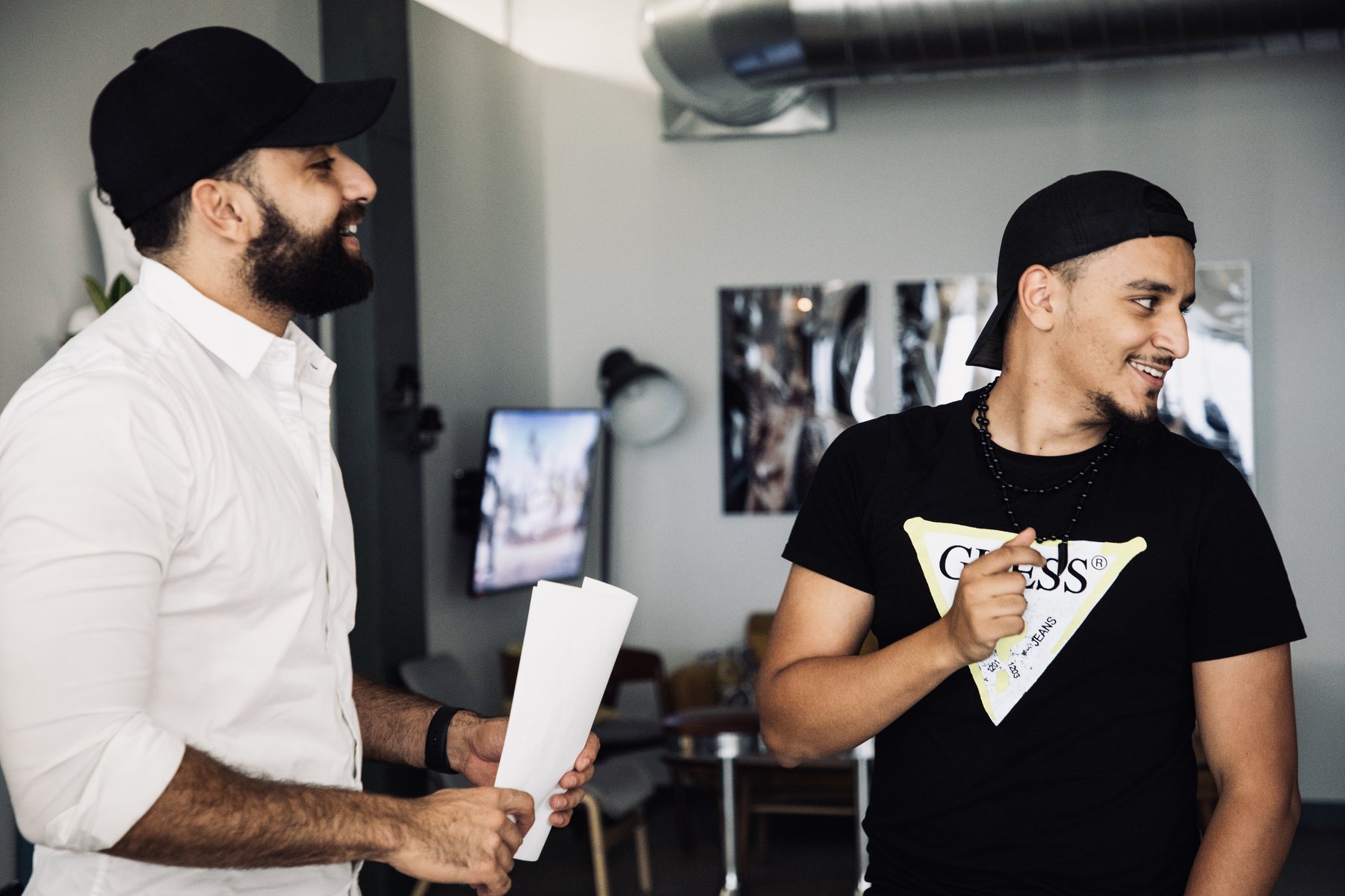 Wolf laughing with a client during a session
